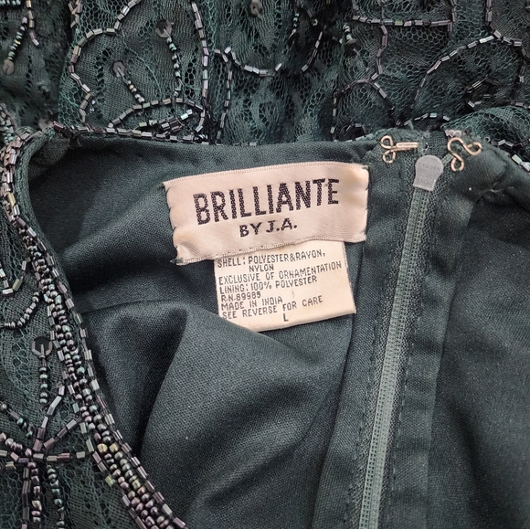 Brilliante by J.A. Dark Green Beaded Evening Cocktail Dress | L - Picture 7 of 8